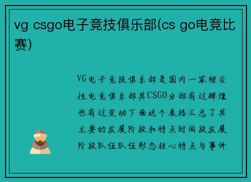 vg csgo电子竞技俱乐部(cs go电竞比赛)
