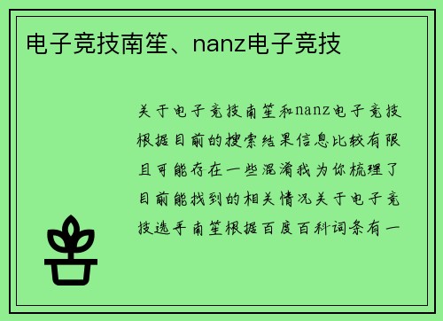 电子竞技南笙、nanz电子竞技